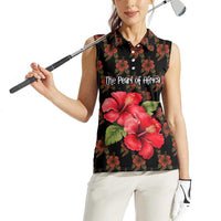 Uganda Women Sleeveless Polo Shirt with Hibiscus Flower Pattern and The Pearl of Africa Text
