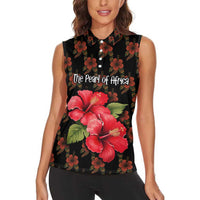 Uganda Women Sleeveless Polo Shirt with Hibiscus Flower Pattern and The Pearl of Africa Text
