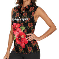Uganda Women Sleeveless Polo Shirt with Hibiscus Flower Pattern and The Pearl of Africa Text