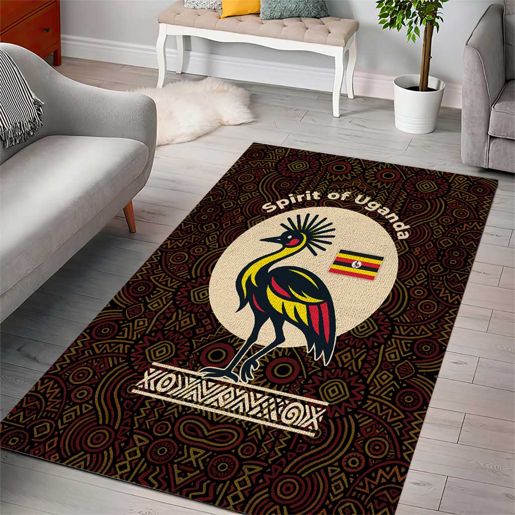 Uganda Area Rug with Grey Crowned Crane and Tribal Pattern Spirit of Uganda Theme