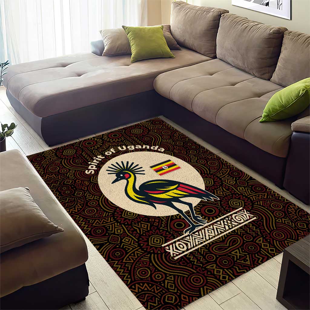 Uganda Area Rug with Grey Crowned Crane and Tribal Pattern Spirit of Uganda Theme