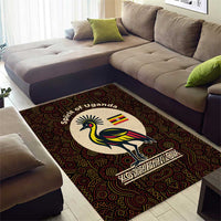 Uganda Area Rug with Grey Crowned Crane and Tribal Pattern Spirit of Uganda Theme
