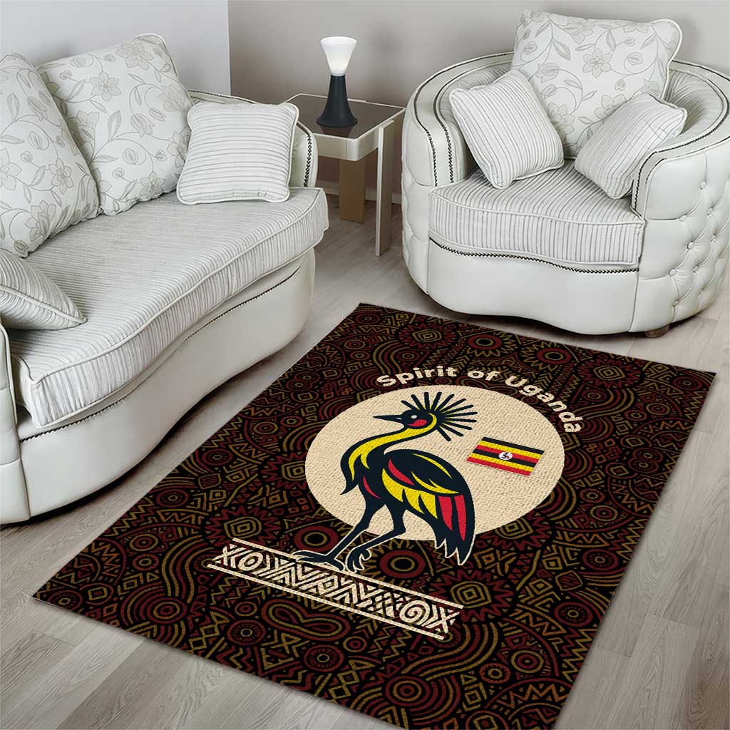 Uganda Area Rug with Grey Crowned Crane and Tribal Pattern Spirit of Uganda Theme