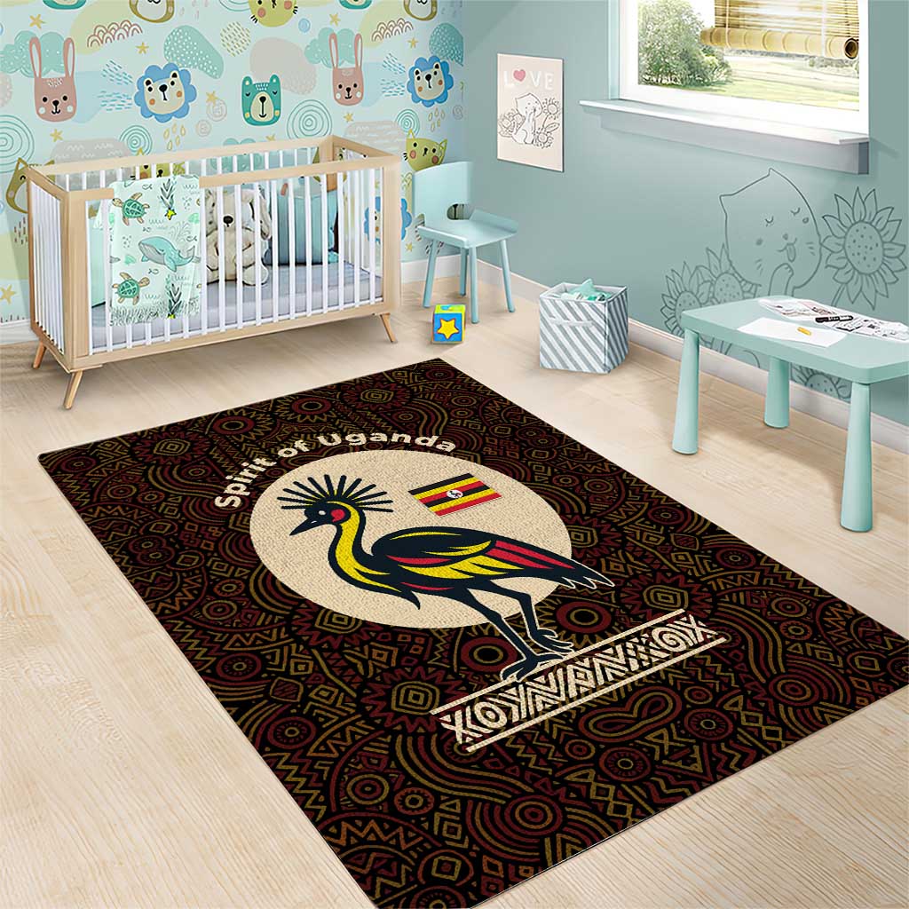 Uganda Area Rug with Grey Crowned Crane and Tribal Pattern Spirit of Uganda Theme