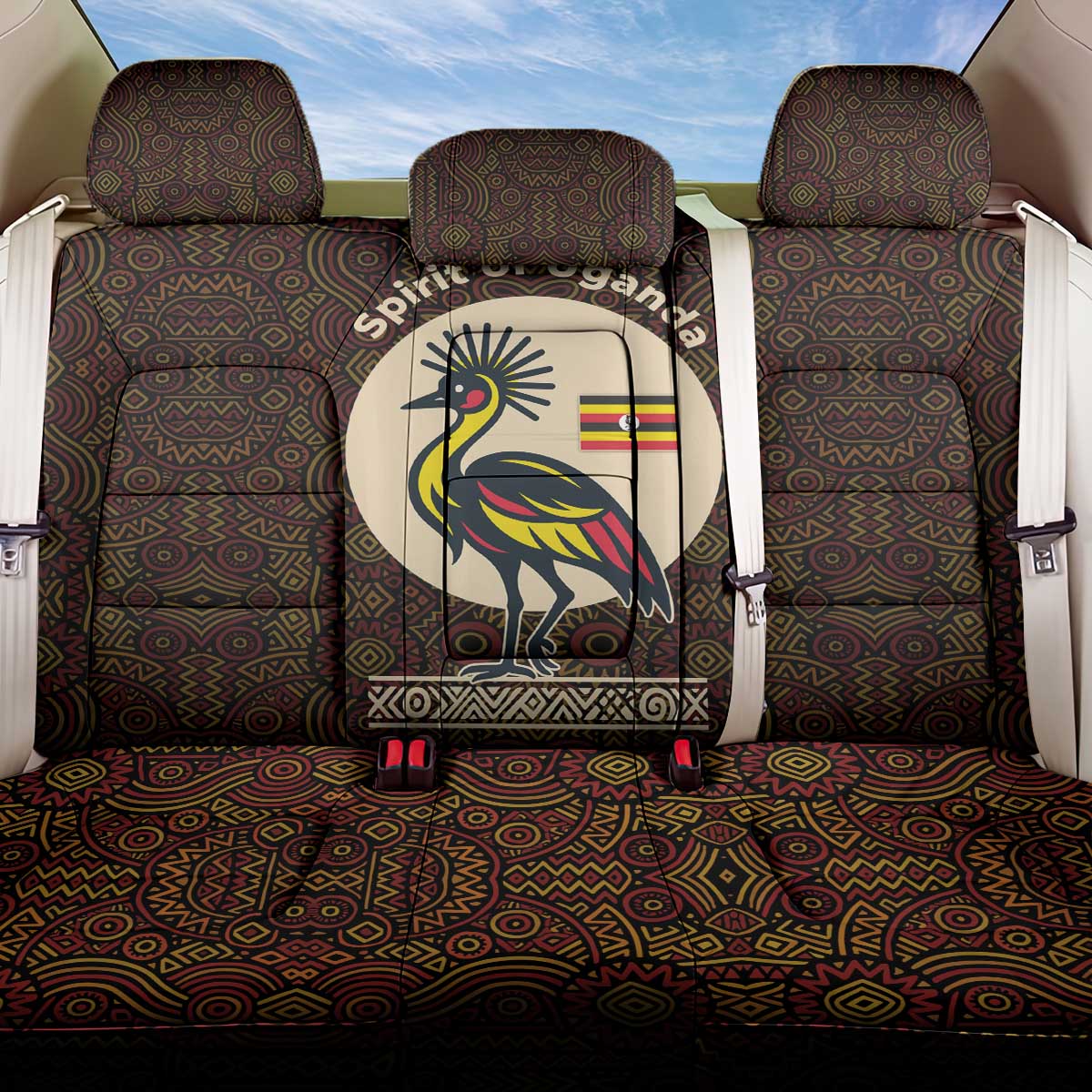 Uganda Back Car Seat Cover with Grey Crowned Crane and Tribal Pattern Spirit of Uganda Theme