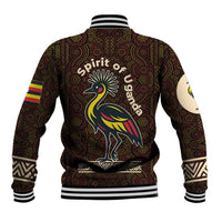 Uganda Baseball Jacket with Grey Crowned Crane and Tribal Pattern Spirit of Uganda Theme