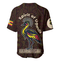 Uganda Baseball Jersey with Grey Crowned Crane and Tribal Pattern Spirit of Uganda Theme