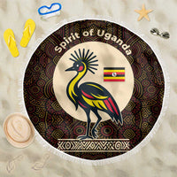 Uganda Beach Blanket with Grey Crowned Crane and Tribal Pattern Spirit of Uganda Theme