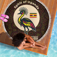 Uganda Beach Blanket with Grey Crowned Crane and Tribal Pattern Spirit of Uganda Theme
