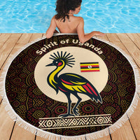 Uganda Beach Blanket with Grey Crowned Crane and Tribal Pattern Spirit of Uganda Theme