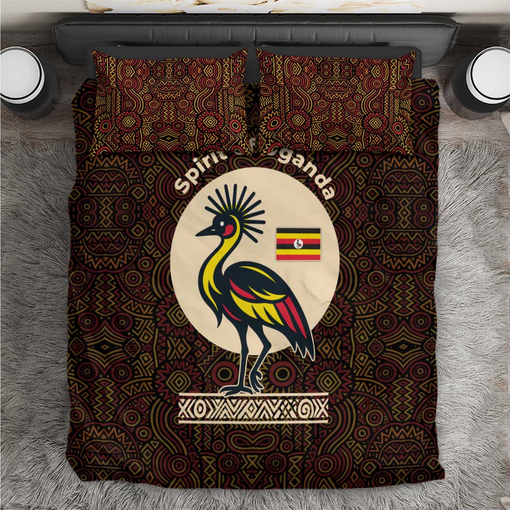 Uganda Bedding Set with Grey Crowned Crane and Tribal Pattern Spirit of Uganda Theme