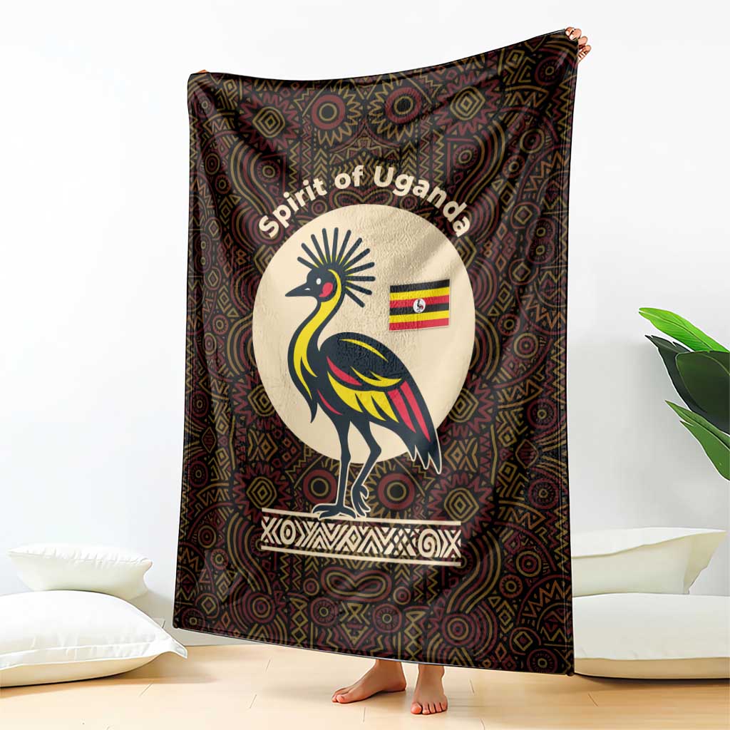 Uganda Blanket with Grey Crowned Crane and Tribal Pattern Spirit of Uganda Theme