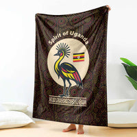 Uganda Blanket with Grey Crowned Crane and Tribal Pattern Spirit of Uganda Theme