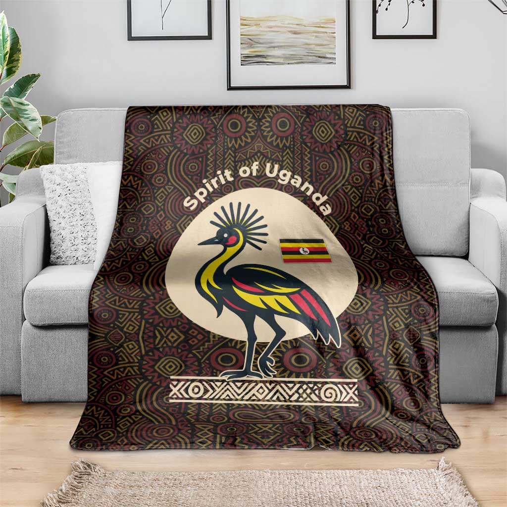 Uganda Blanket with Grey Crowned Crane and Tribal Pattern Spirit of Uganda Theme