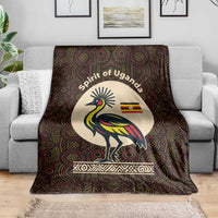 Uganda Blanket with Grey Crowned Crane and Tribal Pattern Spirit of Uganda Theme