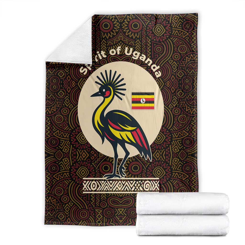 Uganda Blanket with Grey Crowned Crane and Tribal Pattern Spirit of Uganda Theme