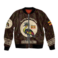 Uganda Bomber Jacket with Grey Crowned Crane and Tribal Pattern Spirit of Uganda Theme