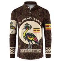 Uganda Button Sweatshirt with Grey Crowned Crane and Tribal Pattern Spirit of Uganda Theme