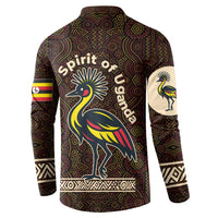 Uganda Button Sweatshirt with Grey Crowned Crane and Tribal Pattern Spirit of Uganda Theme