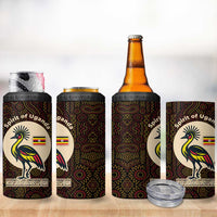 Uganda 4 in 1 Can Cooler Tumbler with Grey Crowned Crane and Tribal Pattern Spirit of Uganda Theme