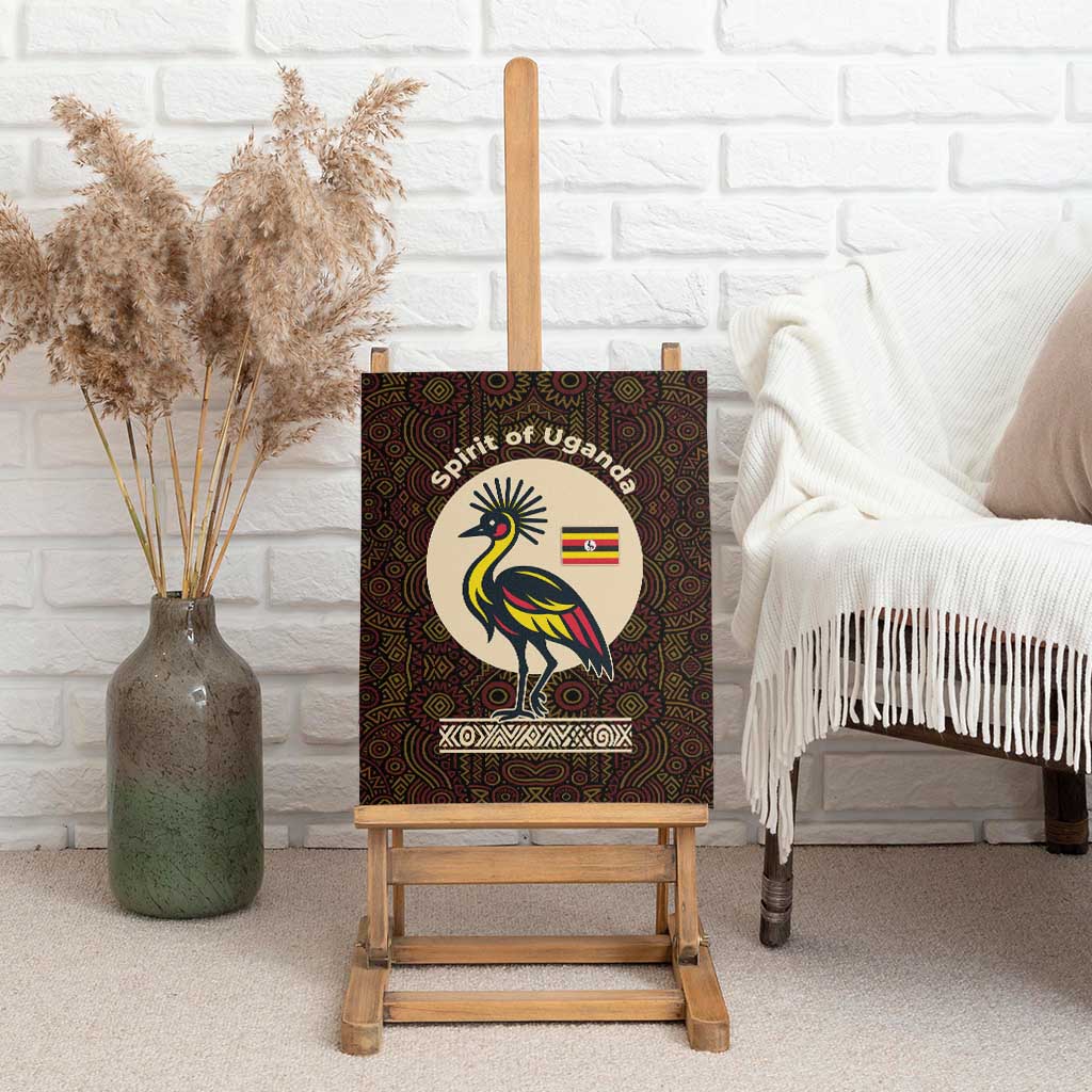 Uganda Canvas Wall Art with Grey Crowned Crane and Tribal Pattern Spirit of Uganda Theme