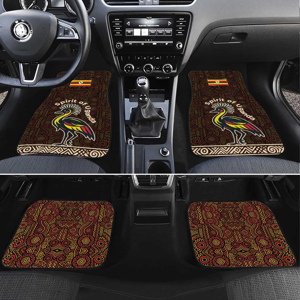 Uganda Car Mats with Grey Crowned Crane and Tribal Pattern Spirit of Uganda Theme