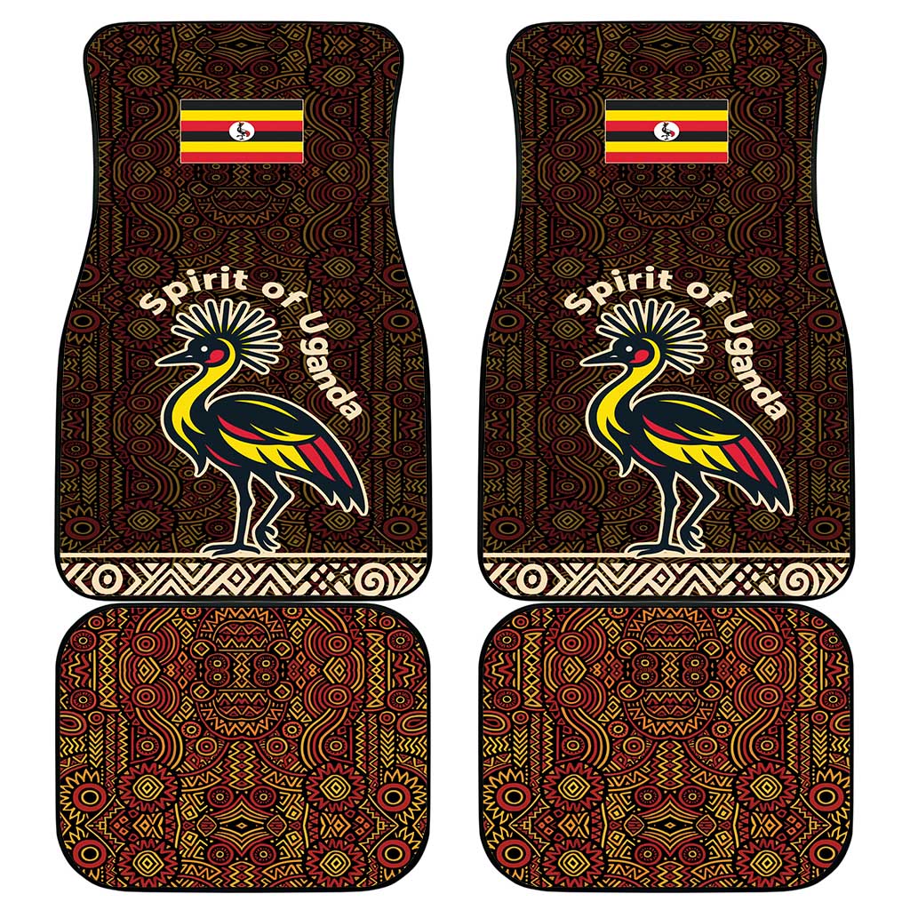 Uganda Car Mats with Grey Crowned Crane and Tribal Pattern Spirit of Uganda Theme