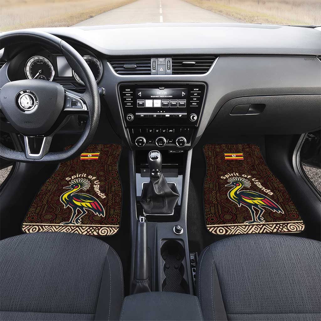 Uganda Car Mats with Grey Crowned Crane and Tribal Pattern Spirit of Uganda Theme