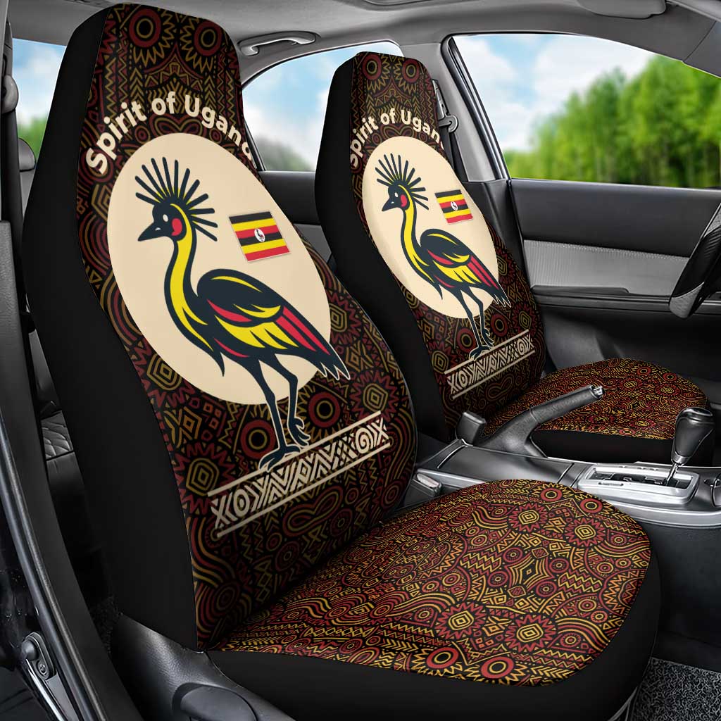 Uganda Car Seat Cover with Grey Crowned Crane and Tribal Pattern Spirit of Uganda Theme
