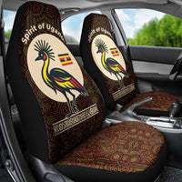 Uganda Car Seat Cover with Grey Crowned Crane and Tribal Pattern Spirit of Uganda Theme