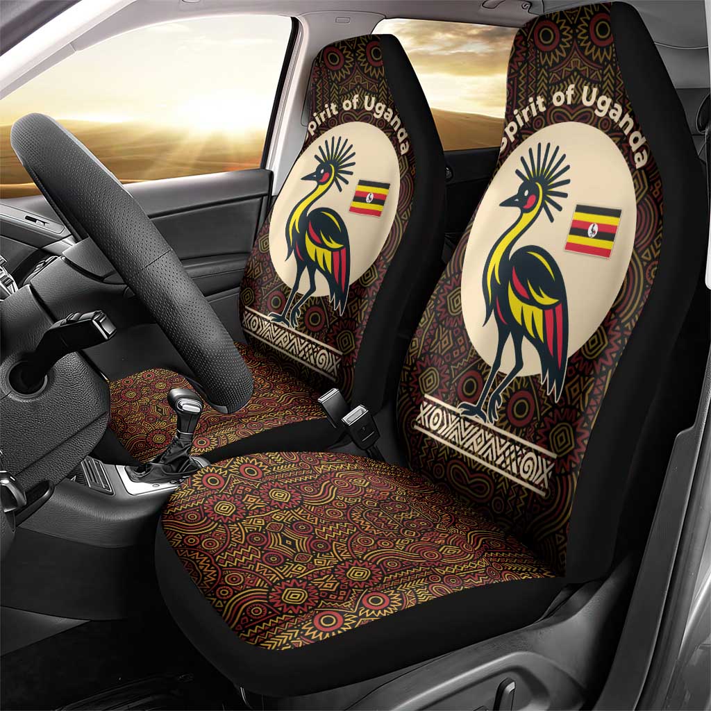 Uganda Car Seat Cover with Grey Crowned Crane and Tribal Pattern Spirit of Uganda Theme