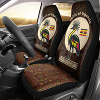 Uganda Car Seat Cover with Grey Crowned Crane and Tribal Pattern Spirit of Uganda Theme