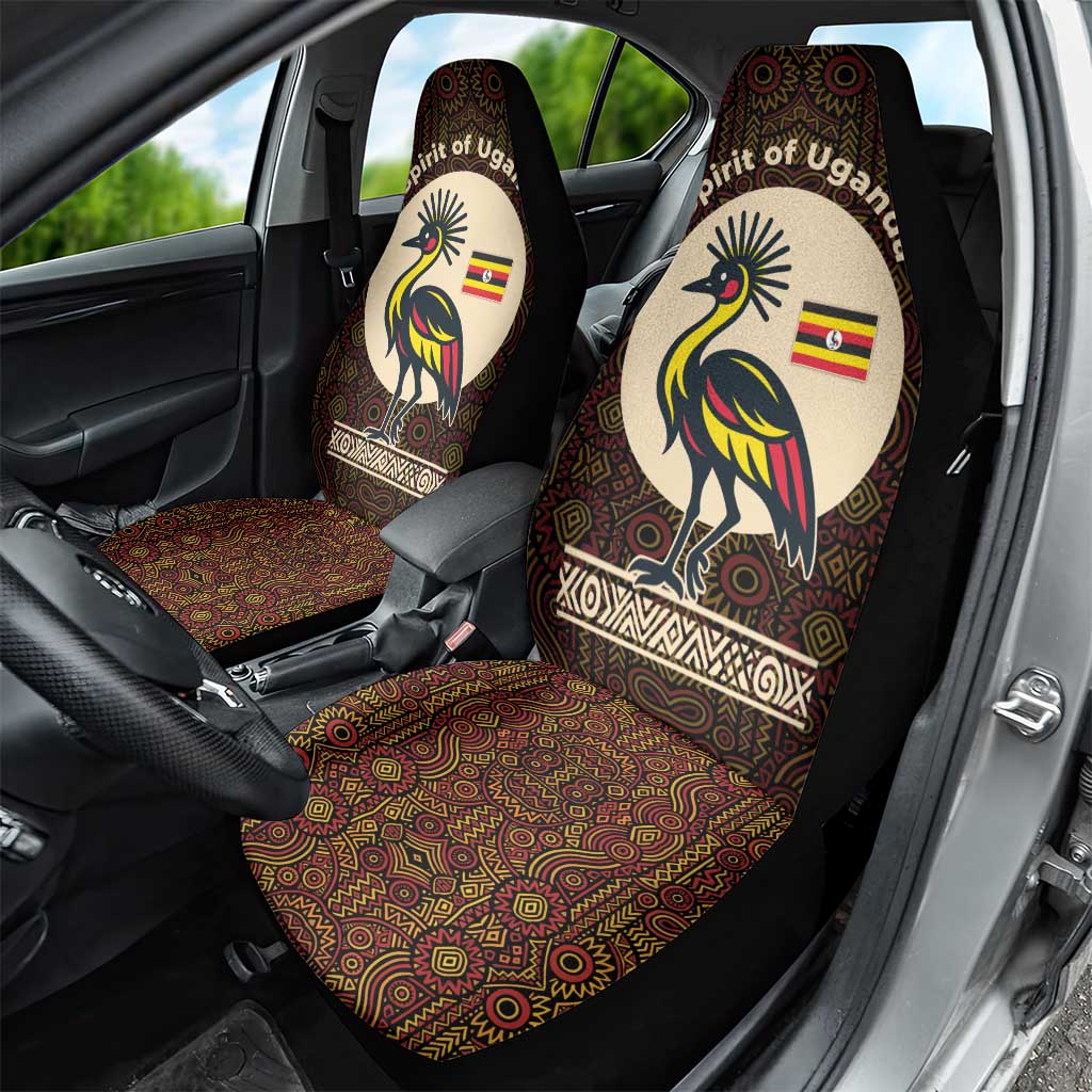 Uganda Car Seat Cover with Grey Crowned Crane and Tribal Pattern Spirit of Uganda Theme