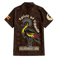 Uganda Family Matching Long Sleeve Bodycon Dress and Hawaiian Shirt with Grey Crowned Crane and Tribal Pattern Spirit of Uganda Theme