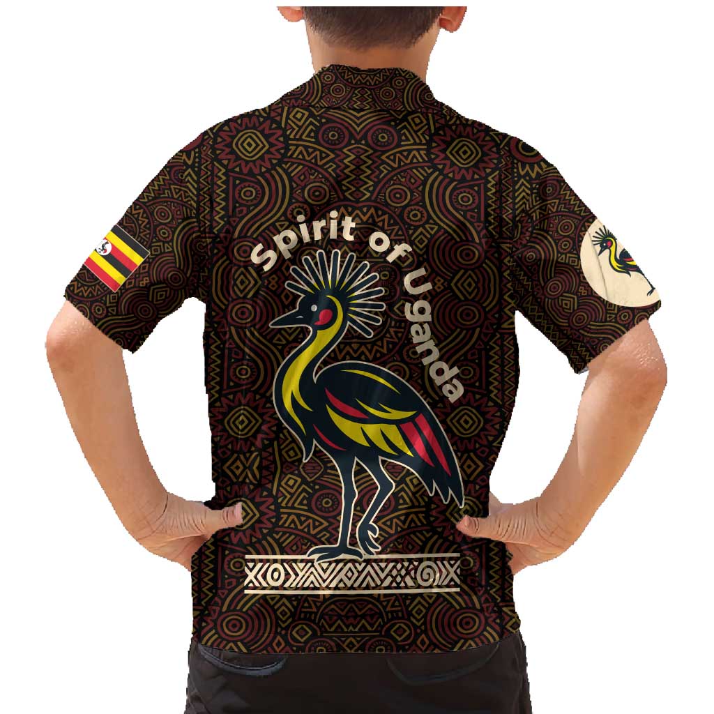 Uganda Family Matching Mermaid Dress and Hawaiian Shirt with Grey Crowned Crane and Tribal Pattern Spirit of Uganda Theme