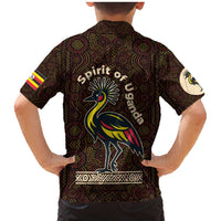 Uganda Family Matching Mermaid Dress and Hawaiian Shirt with Grey Crowned Crane and Tribal Pattern Spirit of Uganda Theme