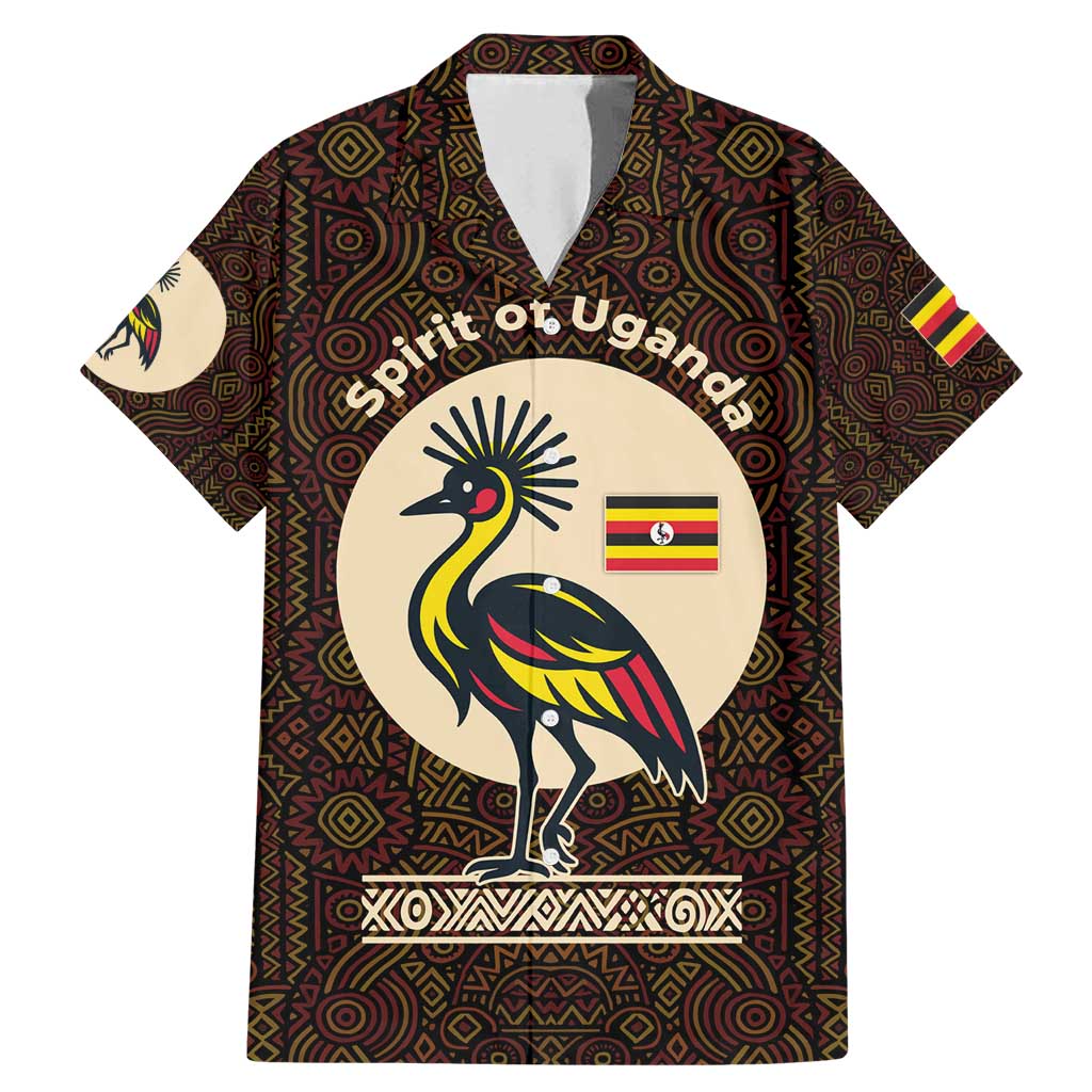 Uganda Family Matching Mermaid Dress and Hawaiian Shirt with Grey Crowned Crane and Tribal Pattern Spirit of Uganda Theme