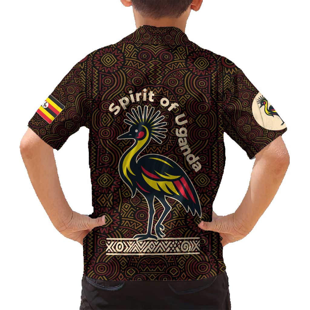 Uganda Family Matching Off Shoulder Maxi Dress and Hawaiian Shirt with Grey Crowned Crane and Tribal Pattern Spirit of Uganda Theme