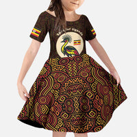 Uganda Family Matching Off Shoulder Maxi Dress and Hawaiian Shirt with Grey Crowned Crane and Tribal Pattern Spirit of Uganda Theme