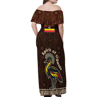Uganda Family Matching Off Shoulder Maxi Dress and Hawaiian Shirt with Grey Crowned Crane and Tribal Pattern Spirit of Uganda Theme