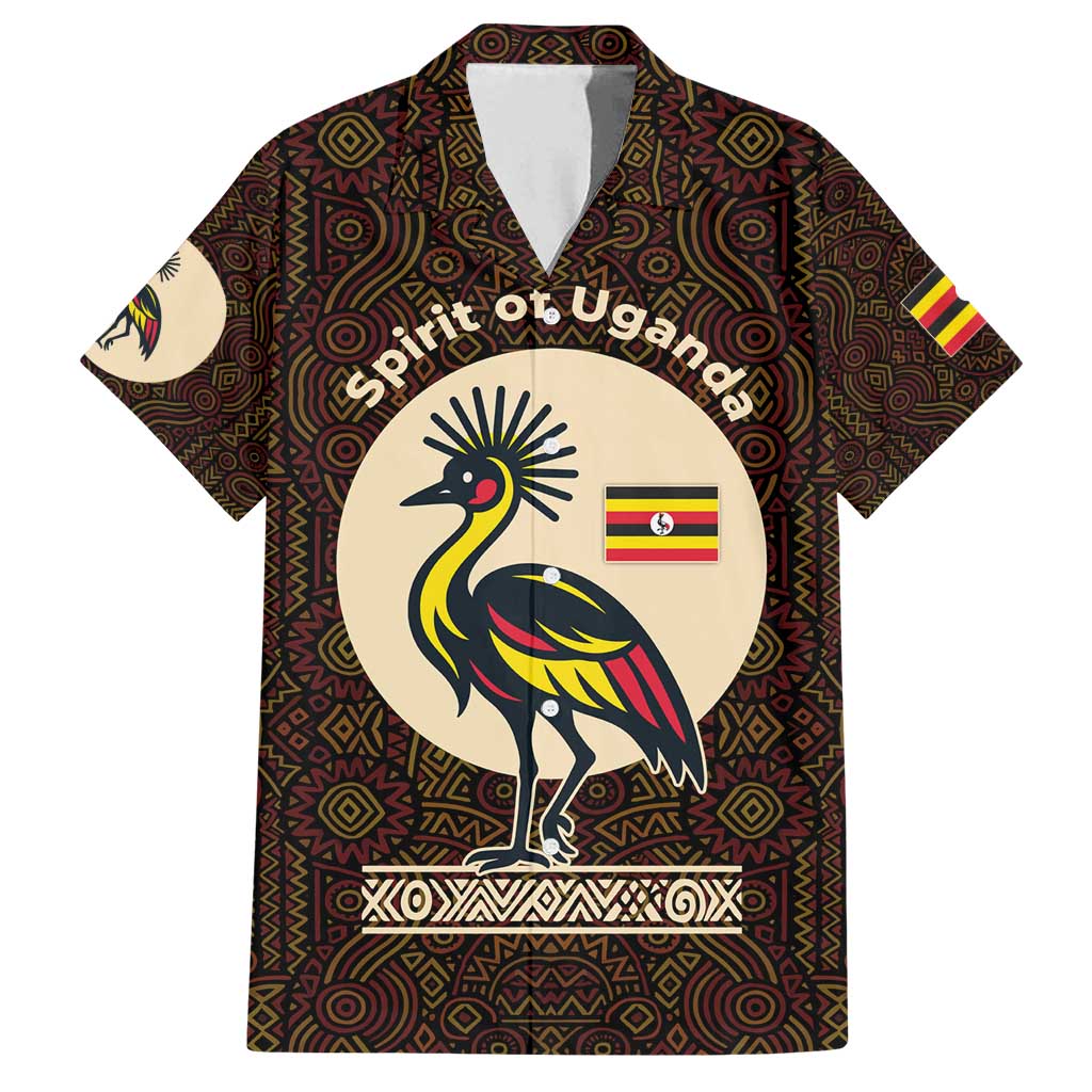 Uganda Family Matching Puletasi and Hawaiian Shirt with Grey Crowned Crane and Tribal Pattern Spirit of Uganda Theme