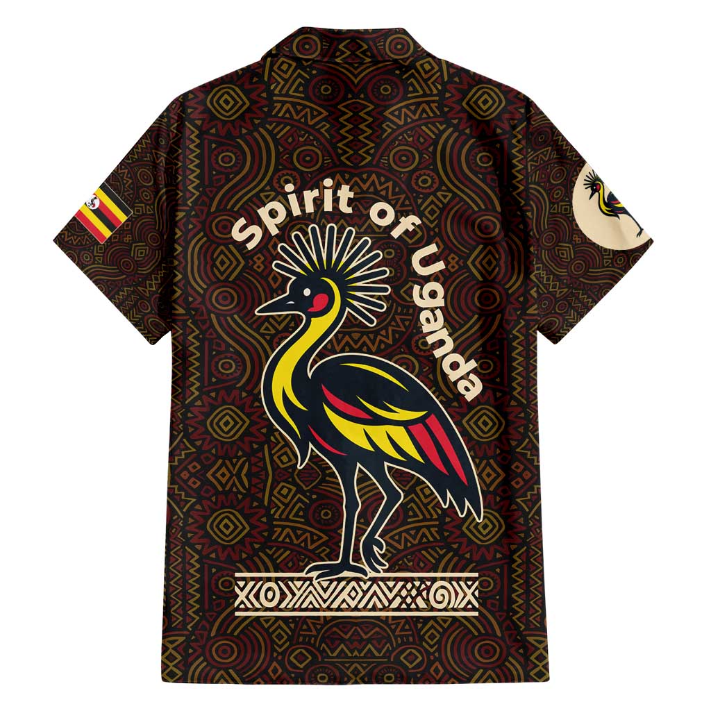 Uganda Family Matching Short Sleeve Bodycon Dress and Hawaiian Shirt with Grey Crowned Crane and Tribal Pattern Spirit of Uganda Theme