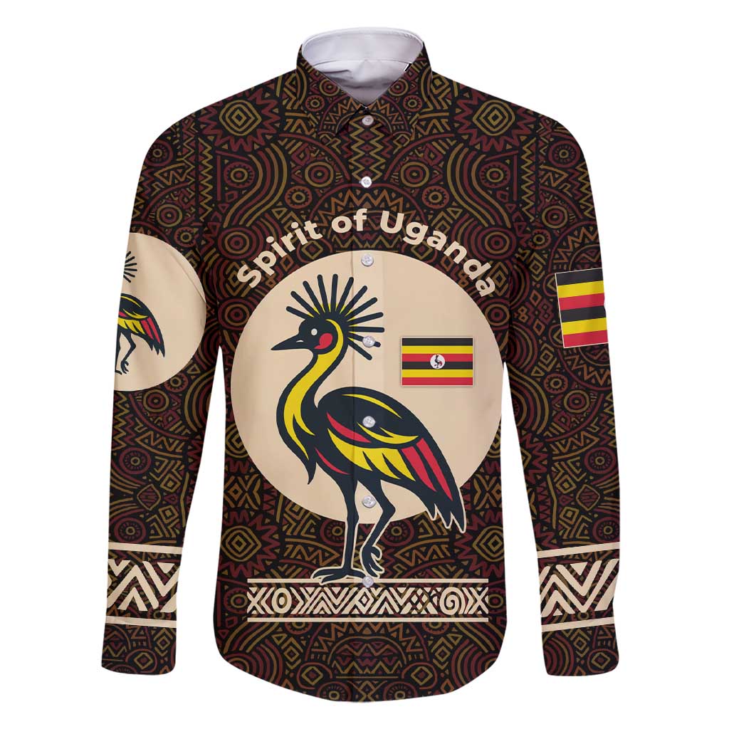 Uganda Family Matching Short Sleeve Bodycon Dress and Hawaiian Shirt with Grey Crowned Crane and Tribal Pattern Spirit of Uganda Theme
