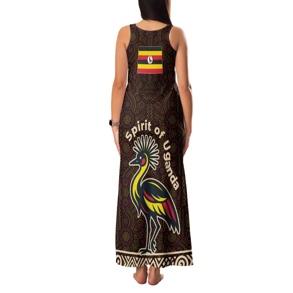 Uganda Family Matching Tank Maxi Dress and Hawaiian Shirt with Grey Crowned Crane and Tribal Pattern Spirit of Uganda Theme