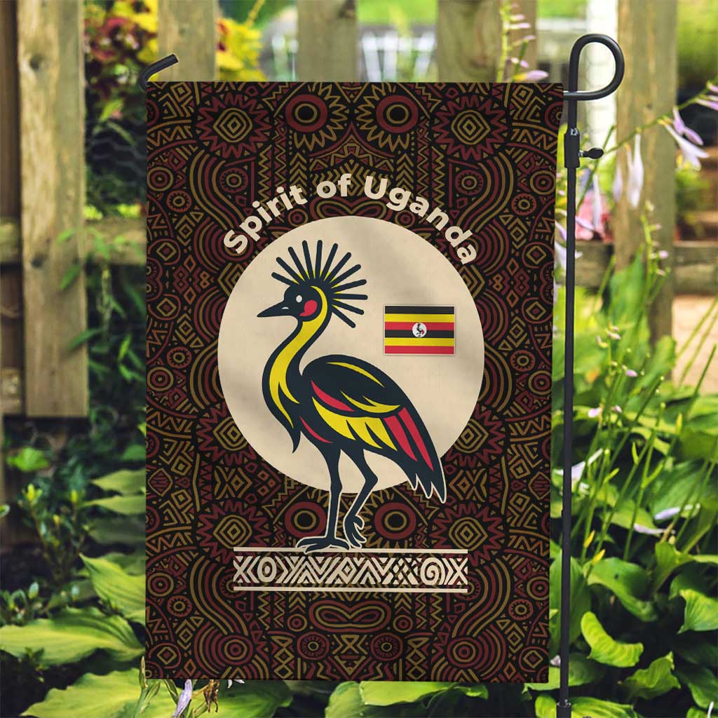 Uganda Garden Flag with Grey Crowned Crane and Tribal Pattern Spirit of Uganda Theme
