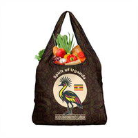 Uganda Grocery Bag with Grey Crowned Crane and Tribal Pattern Spirit of Uganda Theme
