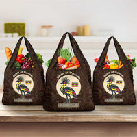 Uganda Grocery Bag with Grey Crowned Crane and Tribal Pattern Spirit of Uganda Theme