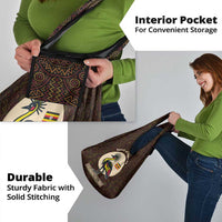 Uganda Grocery Bag with Grey Crowned Crane and Tribal Pattern Spirit of Uganda Theme