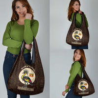 Uganda Grocery Bag with Grey Crowned Crane and Tribal Pattern Spirit of Uganda Theme
