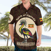 Uganda Hawaiian Shirt with Grey Crowned Crane and Tribal Pattern Spirit of Uganda Theme